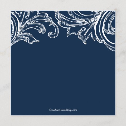  Damask Wedding Program Navy Blue & White Programmakaart (Achterkant)