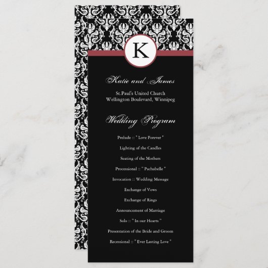 Damask Wedding Program Programmakaart (Voorkant / Achterkant)