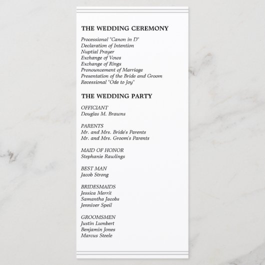 Damask Wedding Program - Zwart-wit bruiloft Programmakaart (Achterkant)