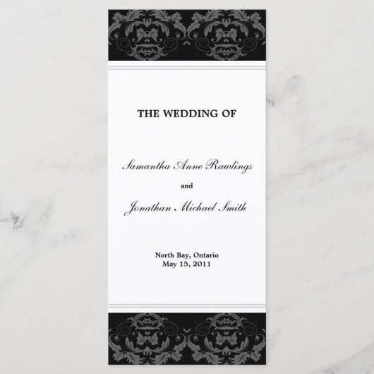 Damask Wedding Program - Zwart-wit bruiloft Programmakaart (Voorkant)