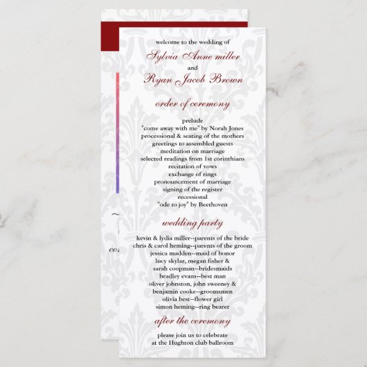 Damask Wedding programma Programmakaart (Voorkant / Achterkant)