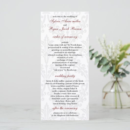 Damask Wedding programma Programmakaart (Staand voorkant)