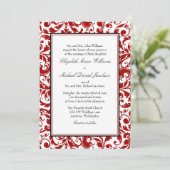 Damask Wedding Red en Black Swirl Kaart (Staand voorkant)