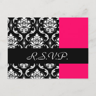 Damask Wedding RSVP Card Fushia Uitnodiging Briefkaart