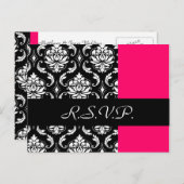 Damask Wedding RSVP Card Fushia Uitnodiging Briefkaart (Voorkant / Achterkant)