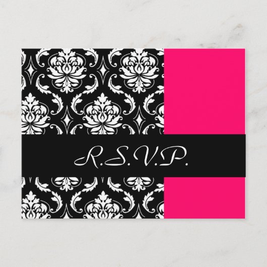 Damask Wedding RSVP Card Fushia Uitnodiging Briefkaart (Voorkant)