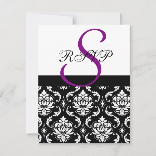 Damask Wedding RSVP-kaarten Paars RSVP Kaartje (Voorkant)