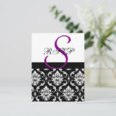 Damask Wedding RSVP-kaarten Paars RSVP Kaartje (Staand voorkant)