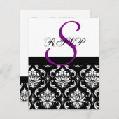 Damask Wedding RSVP-kaarten Paars RSVP Kaartje (Voorkant / Achterkant)