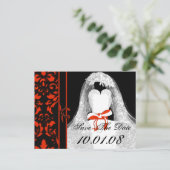 Damask Wedding Sla de datum op Aankondigingskaart (Staand voorkant)