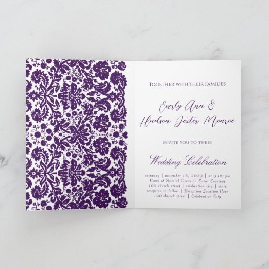 Damask Wedding-Uitnodiging-Christelijke Manuscript (Binnen)
