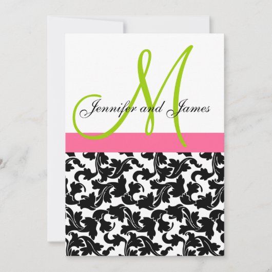Damask Wedding Uitnodiging Monogram Groen Roze (Voorkant)