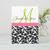 Damask Wedding Uitnodiging Monogram Groen Roze (Staand voorkant)
