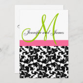 Damask Wedding Uitnodiging Monogram Groen Roze (Voorkant / Achterkant)