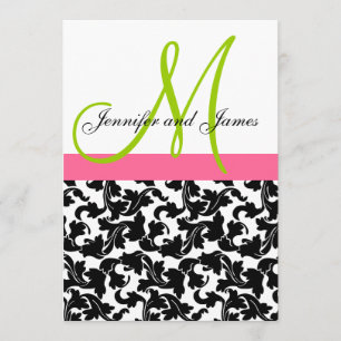 Damask Wedding Uitnodiging Monogram Groen Roze