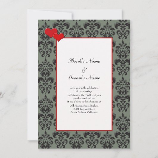 Damask Wedding-uitnodigingen met Red Trim Self Hos Kaart (Voorkant)