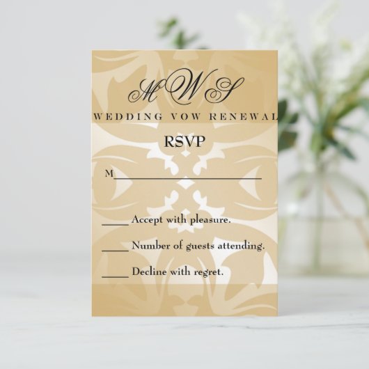 Damask Wedding Vow Renewal RSVP-kaart RSVP Kaartje (Staand voorkant)