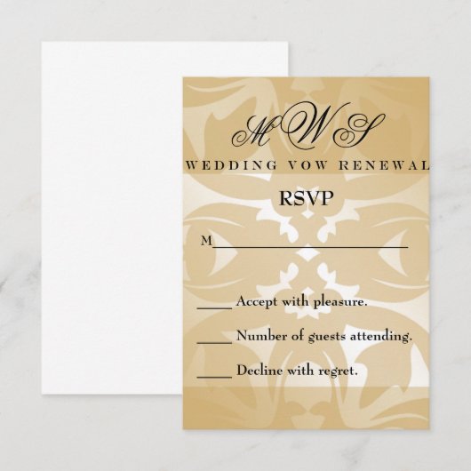Damask Wedding Vow Renewal RSVP-kaart RSVP Kaartje (Voorkant / Achterkant)