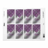 Damask Wedding Wine Label Sparkle Purple Silver (Full Sheet)