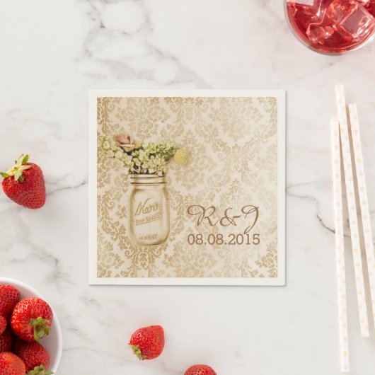  damask western floral mason jar bruiloft servetten (Insitu)