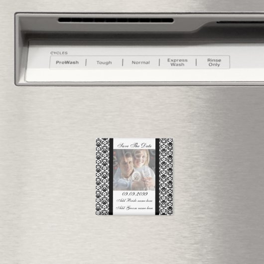 Damask White Bewaar de datum foto magneet (Insitu (Vaatwasser))