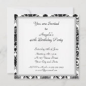 Damask White Birthday Party Celebration Invitation Kaart (Achterkant)