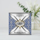 Damask White Birthday Party Celebration Invitation Kaart (Staand voorkant)