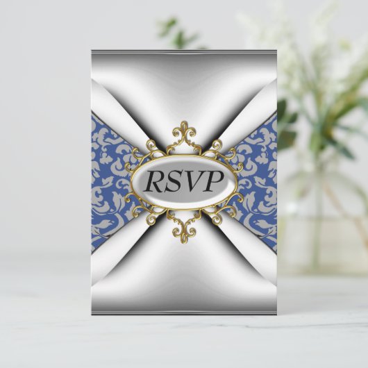 Damask White Birthday Party Celebration RSVP (Staand voorkant)