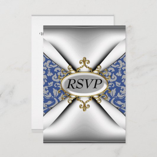 Damask White Birthday Party Celebration RSVP (Voorkant / Achterkant)