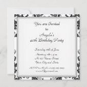 Damask White Birthday Party - zwarte uitnodiging (Achterkant)