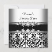 Damask White Black Birthday Party Kaart (Voorkant)