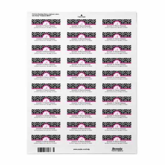 Damask White Black Return Address Labels (Full Sheet)