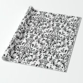 Damask White en Black Cadeaupapier (Uitgerold)