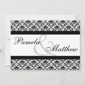 Damask White en Black Formal Wedding Invitation Kaart (Voorkant)