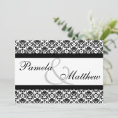 Damask White en Black Formal Wedding Invitation Kaart (Staand voorkant)