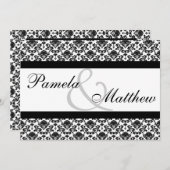 Damask White en Black Formal Wedding Invitation Kaart (Voorkant / Achterkant)