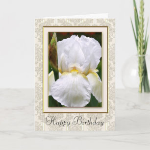 Damask White Iris Happy Birthday Kaart