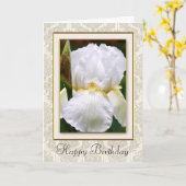 Damask White Iris Happy Birthday Kaart (Gele Bloem)