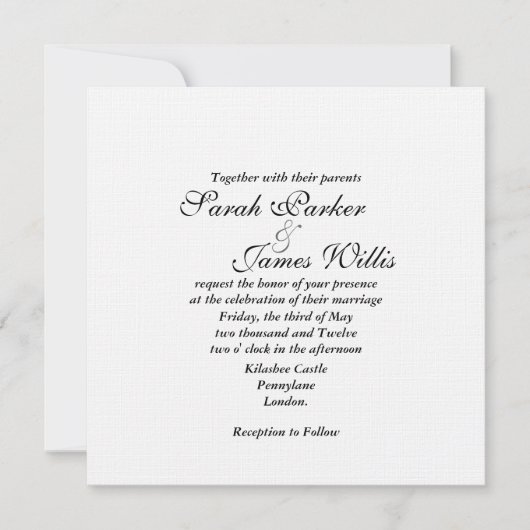 Damask white linen & canary yellow Wedding Invite Kaart (Voorkant)