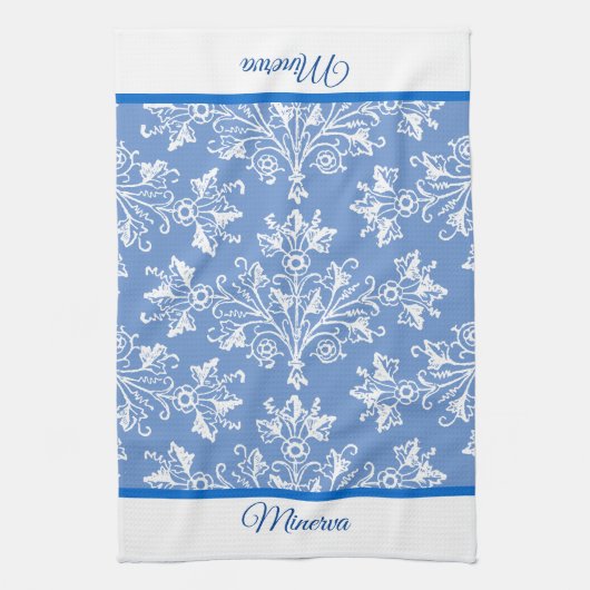 Damask White met Editable Border Theedoek (Verticaal)