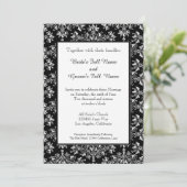 Damask White op Black Editable Wedding Invitation Kaart (Staand voorkant)