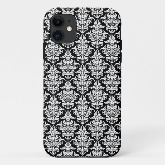 Damask - White op Black iPhone Case (Achterkant)