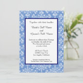 Damask White op Cornflower Blue Editable Wedding Kaart (Staand voorkant)
