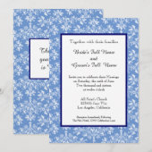 Damask White op Cornflower Blue Editable Wedding Kaart (Voorkant / Achterkant)