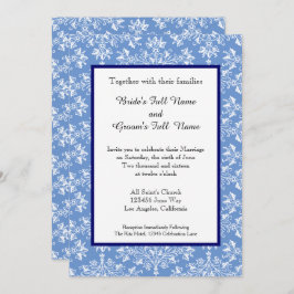 Damask White op Cornflower Blue Editable Wedding Kaart