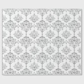 Damask White Royal Gray Silver Glitter Cadeaupapier (Vlak)