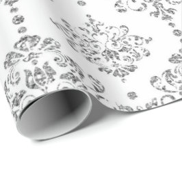Damask White Royal Gray Silver Glitter Cadeaupapier