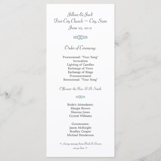 Damask White Wedding Programma Programmakaart (Achterkant)