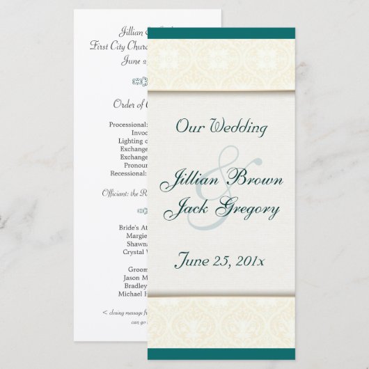 Damask White Wedding Programma Programmakaart (Voorkant / Achterkant)
