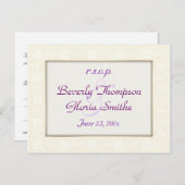 Damask White Wedding RSVP Uitnodiging Briefkaart (Voorkant / Achterkant)